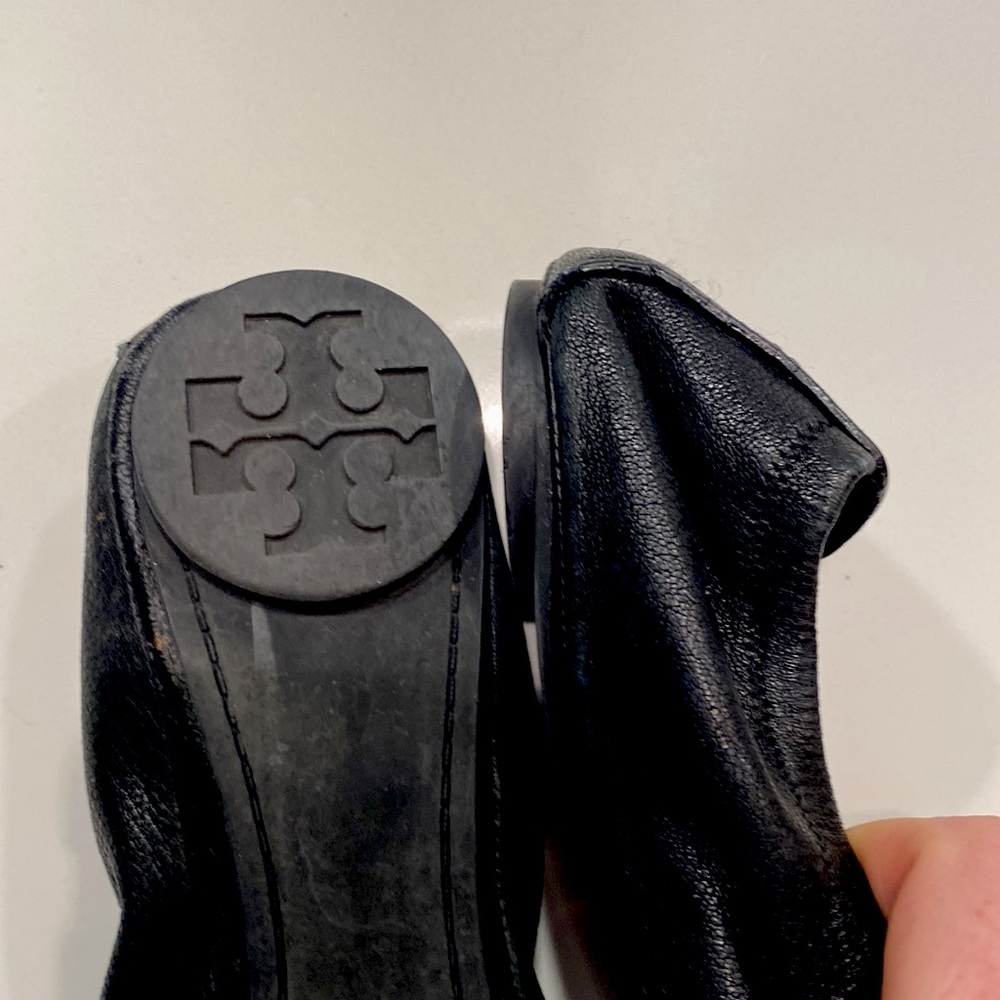 Black Tory Burch Flats with Crystal Beaded Bow - Picture 5 of 6